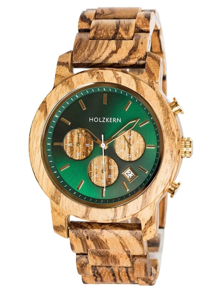 Herrenuhr Chronograph Blätterdach Zebrano/Marmor Grün / Braun