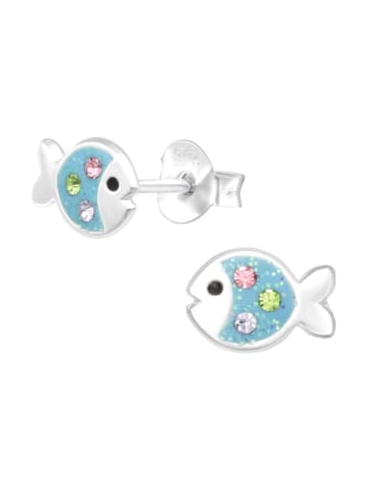 Ohrstecker FISCH Kristall regenbogenfarben in 925 Silber - 2-tlg.