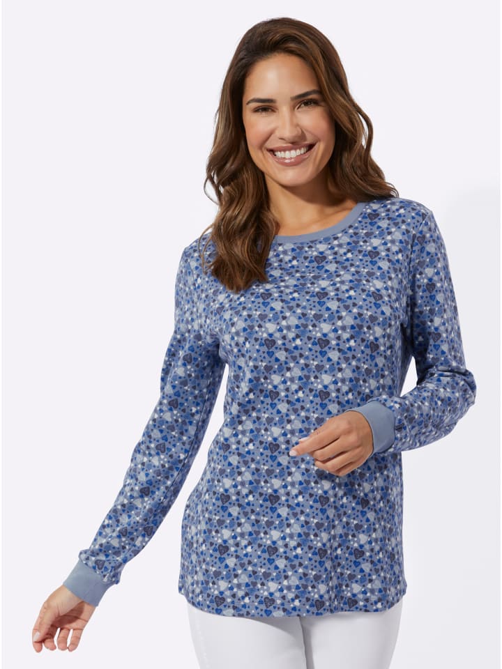 Sweatshirt in taubenblau-royalblau-bedruckt
