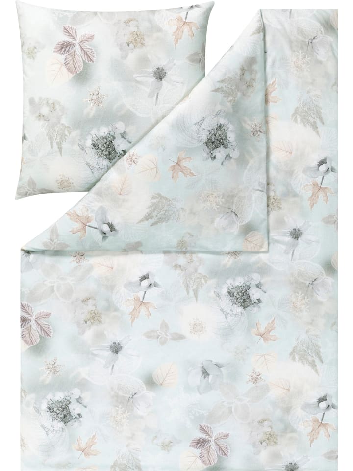 Kuschel-Flanell Bettwäsche in eisblau-beige