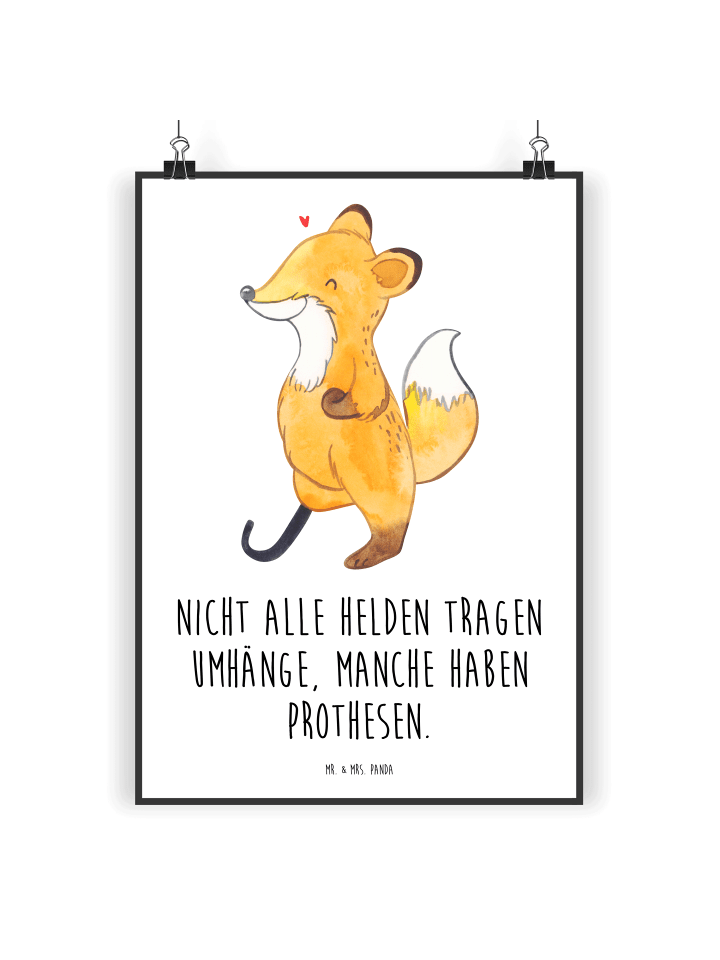 Wandbild Fuchs Beinprothese mit Spruch in Weiß