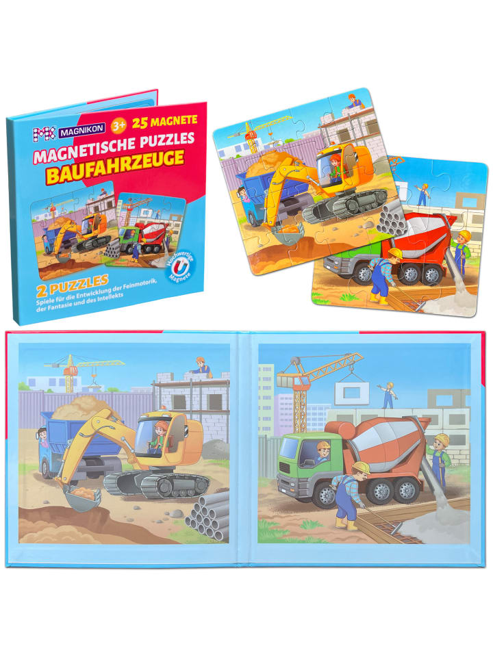 Magnetpuzzle Baufahrzeuge 25 Teile, Magnetische Puzzles ab 2 Jahren