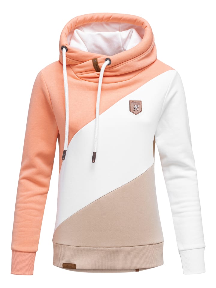 Kapuzenpullover MAYA in Corall/Weiß/Beige