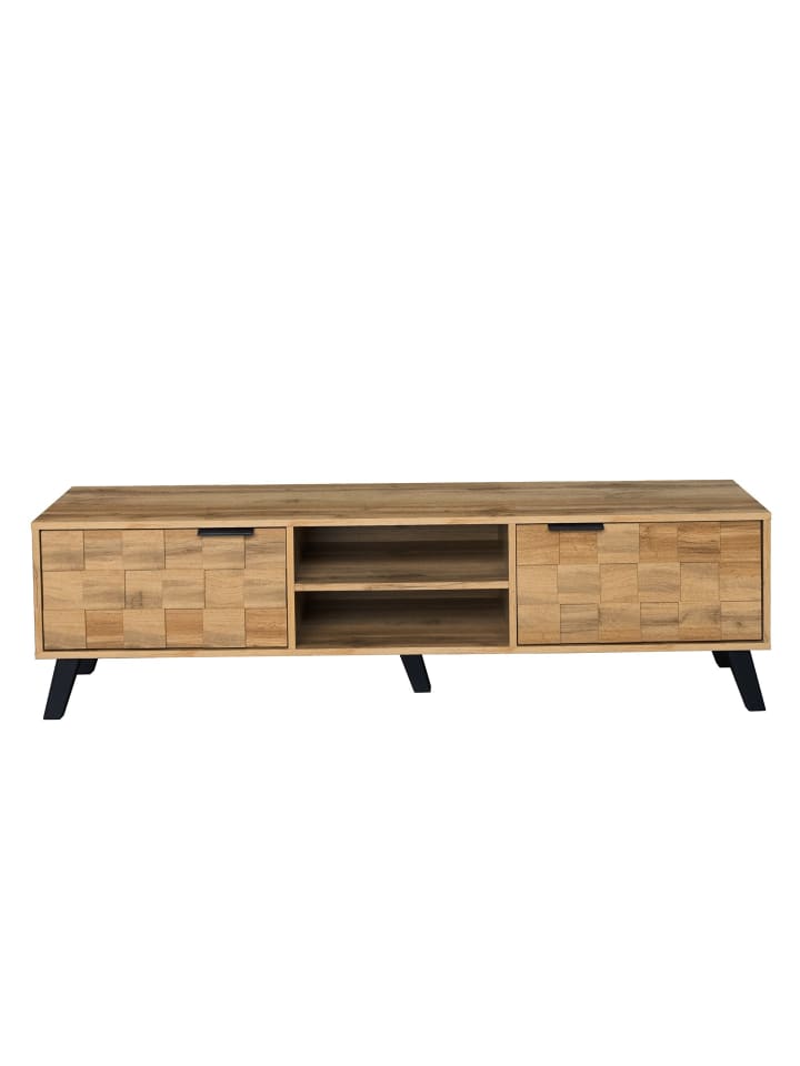 TV-Schrank in Grau 160.5x35.5x45 cm mit 2 Türen und 2 offenen Fächern