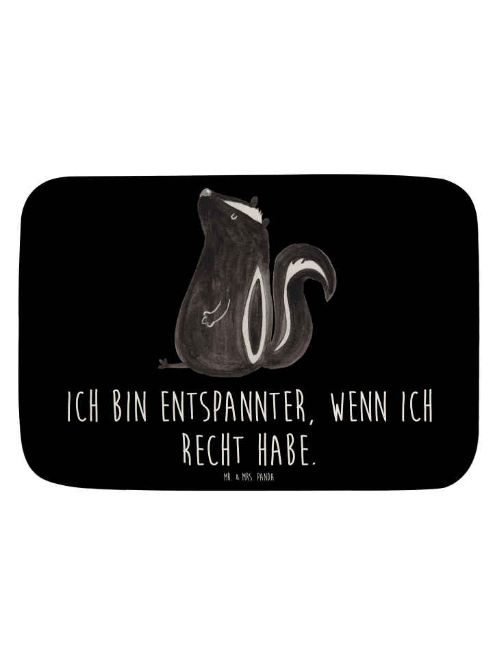 Badematte Stinktier Sitzen mit Spruch in Schwarz