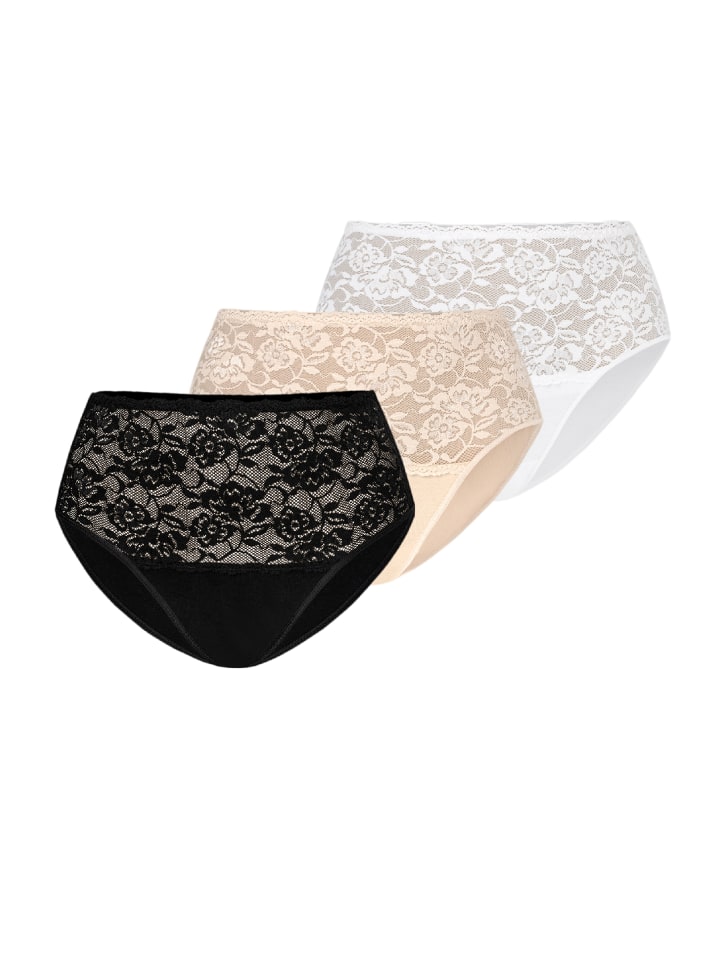 3er Pack: Hohe Taille Baumwollslip mit Spitze Violetta in mehrfarbig