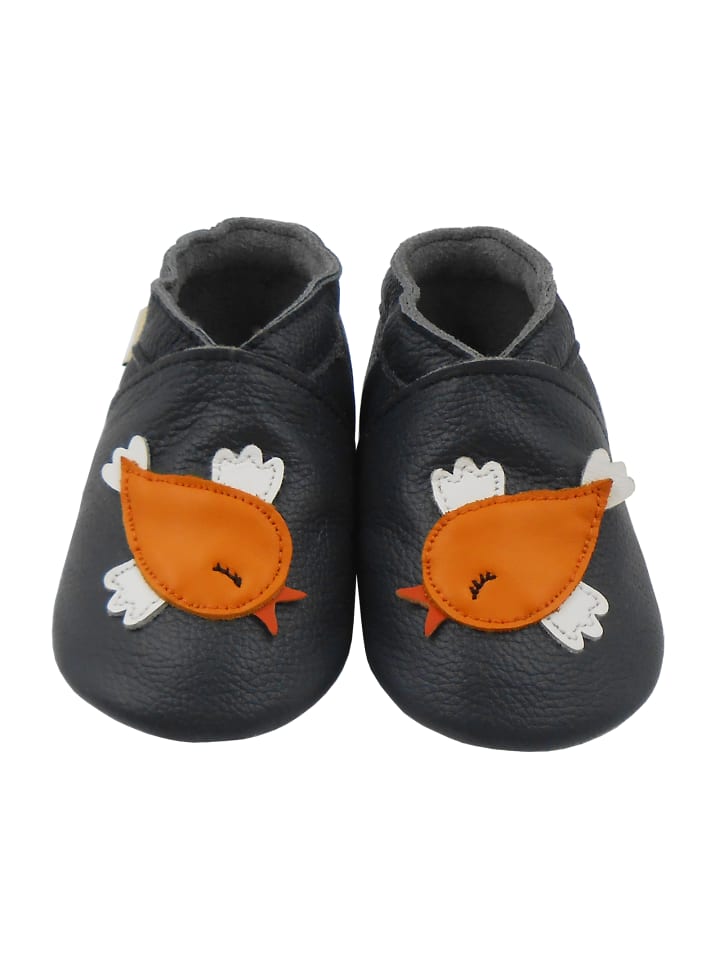 Baby Leder-Krabbelschuhe "Birdie" in Schwarz