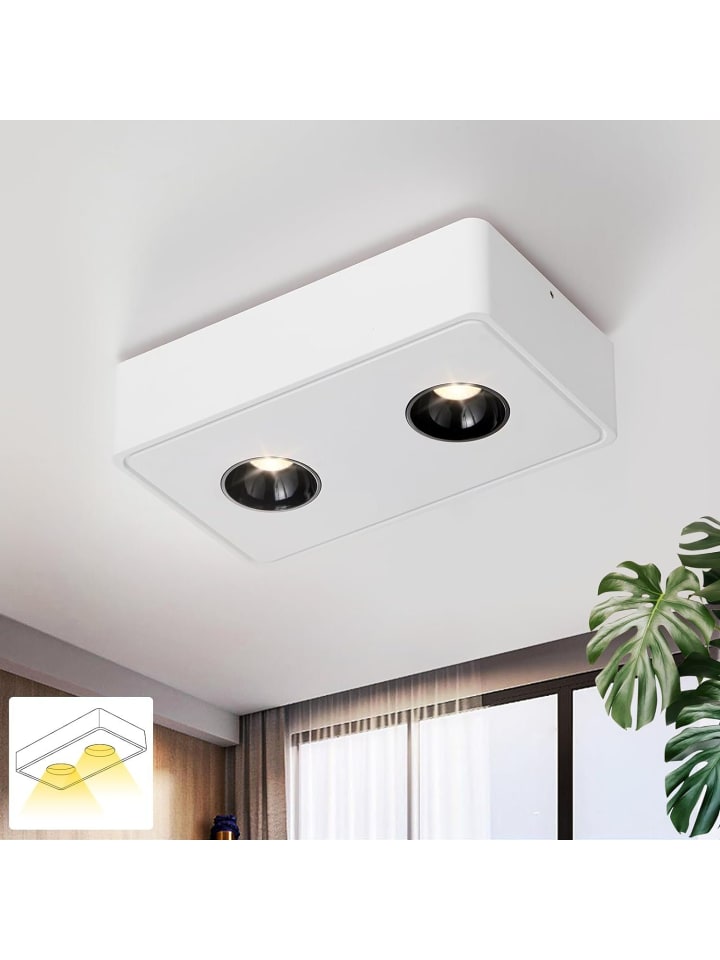 Deckenleuchte LED 2-flammige in weiß eckig 11W Warmweiß Deckenspot L 22.2cm