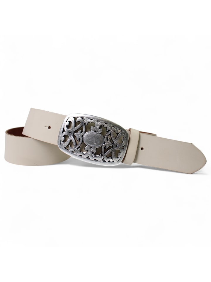 Ledergürtel Blumen Schnalle in Creme