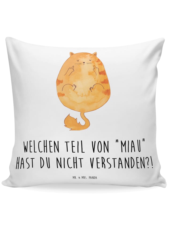 Kissen Katze Mittelfinger mit Spruch in Weiß
