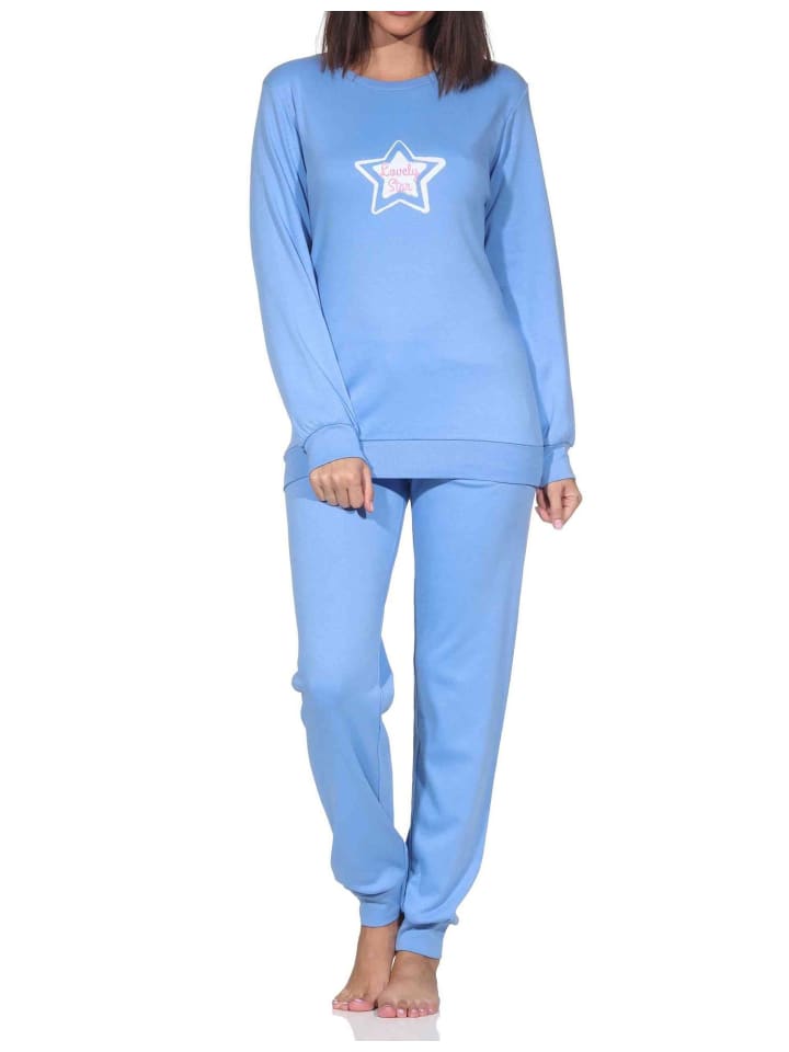 Langarm Kuschel Interlock Schlafanzug Langarm Sterne Optik in blau
