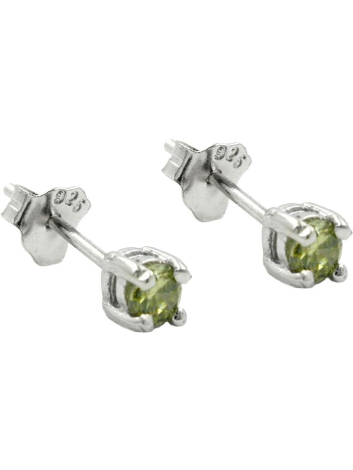 Ohrstecker Ohrring 3mm Glasstein oliv rhodiniert Silber 925 in silber