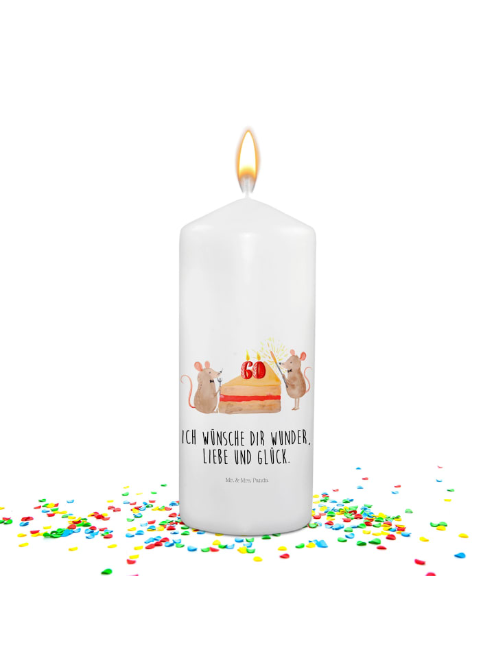 Kerze 60. Geburtstag Mäuse Kuchen mit Spruch in Weiß