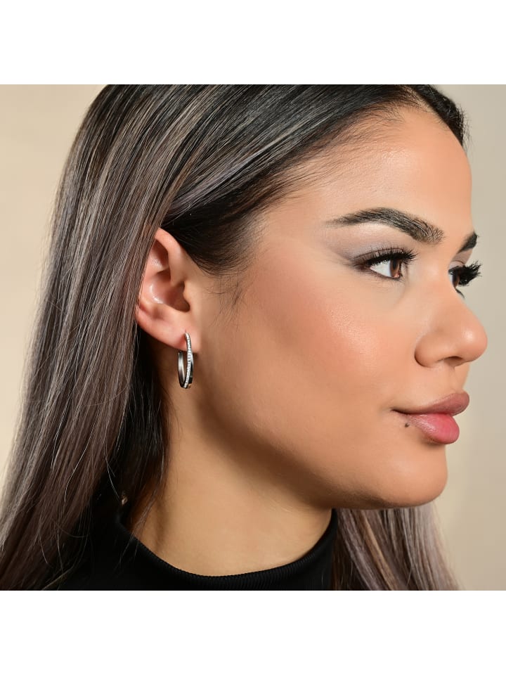 Damen Ohrringe aus Edelstahl mit Strass Steinchen in silber