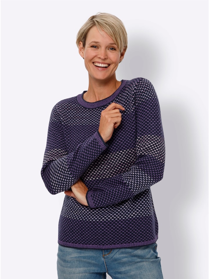 Langarm-Pullover in lila-marine-gemustert