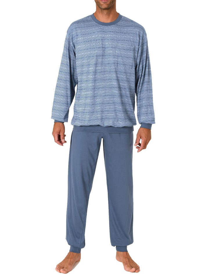 Pyjama langarm Bündchen Streifen - 75281 in marine
