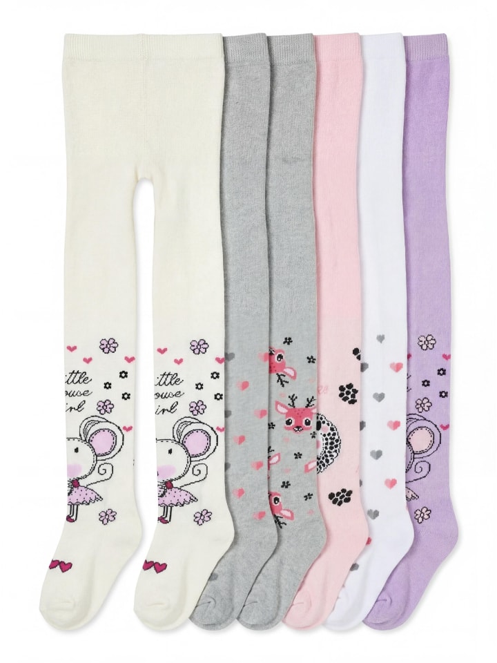 Mädchen Strickstrumpfhosen Bunt Gemustert 6er Pack in rosa/lila