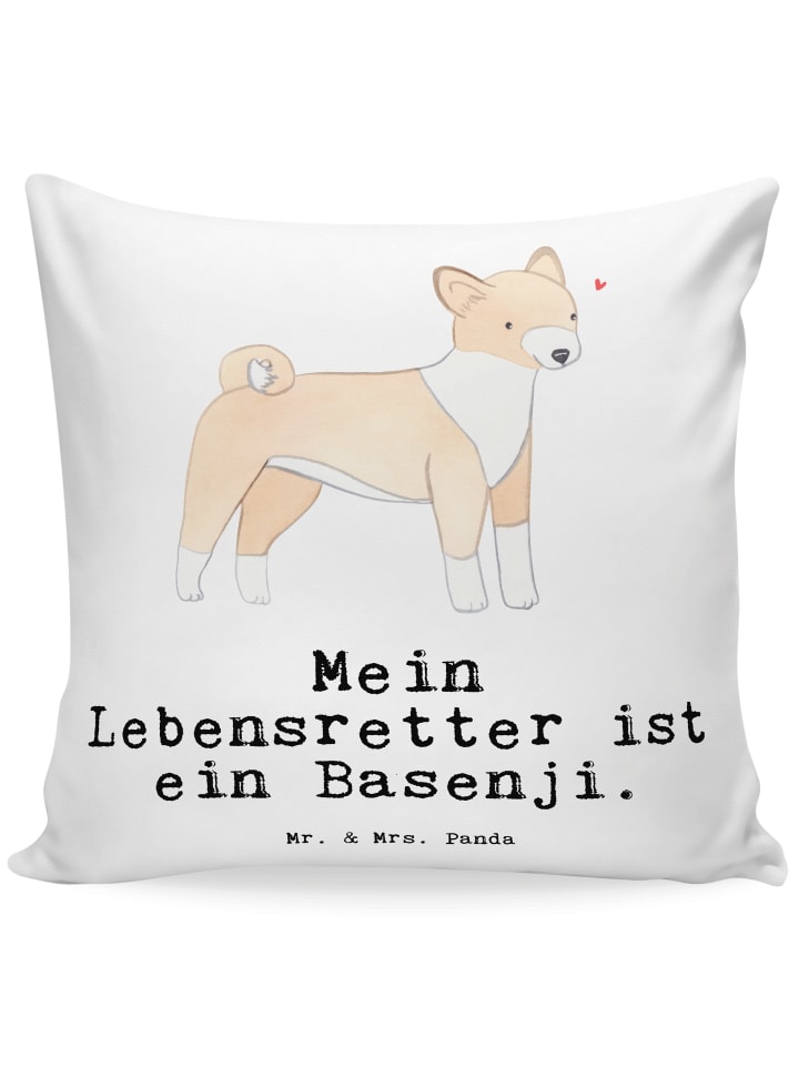 Kissen Basenji Lebensretter mit Spruch in Weiß