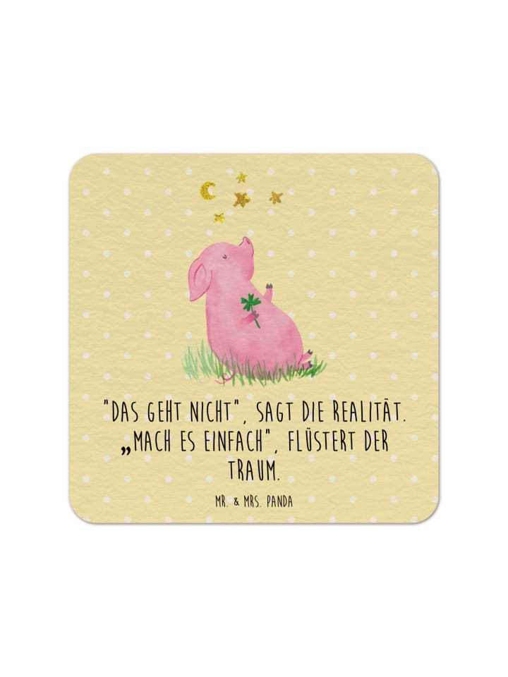 Bierdeckel Schwein Glück mit Spruch in Gelb Pastell