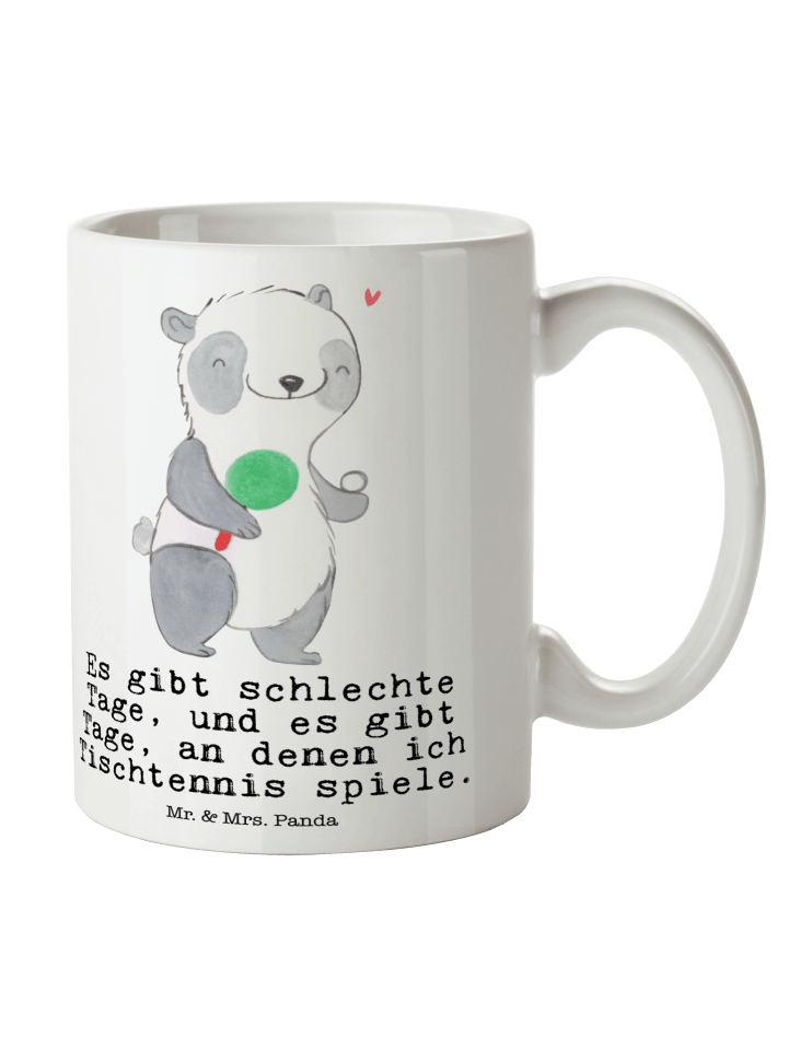 Trinkbecher Panda Tischtennis mit Spruch in Weiß