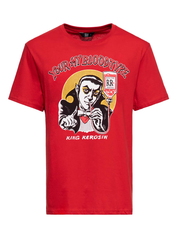 King Kerosin Print T-Shirt You're my blood type in rot