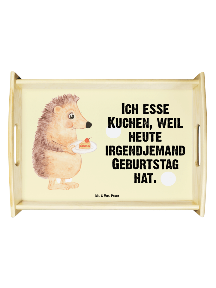 Tablett Igel Kuchenstück mit Spruch in Gelb Pastell