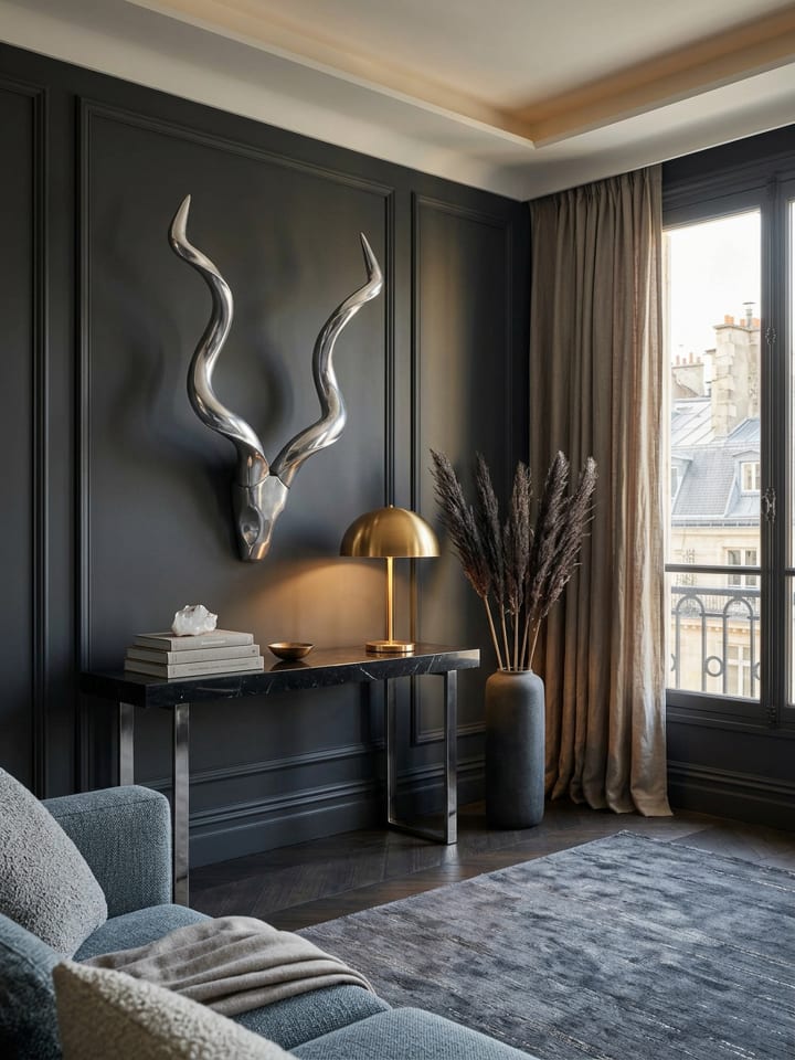Deko Hirschgeweih L Aluminium Wanddeko 80 cm Landhausstil Silber