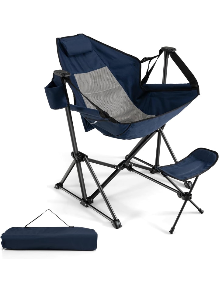 Campingstuhl mit Fußstütze in Blau
