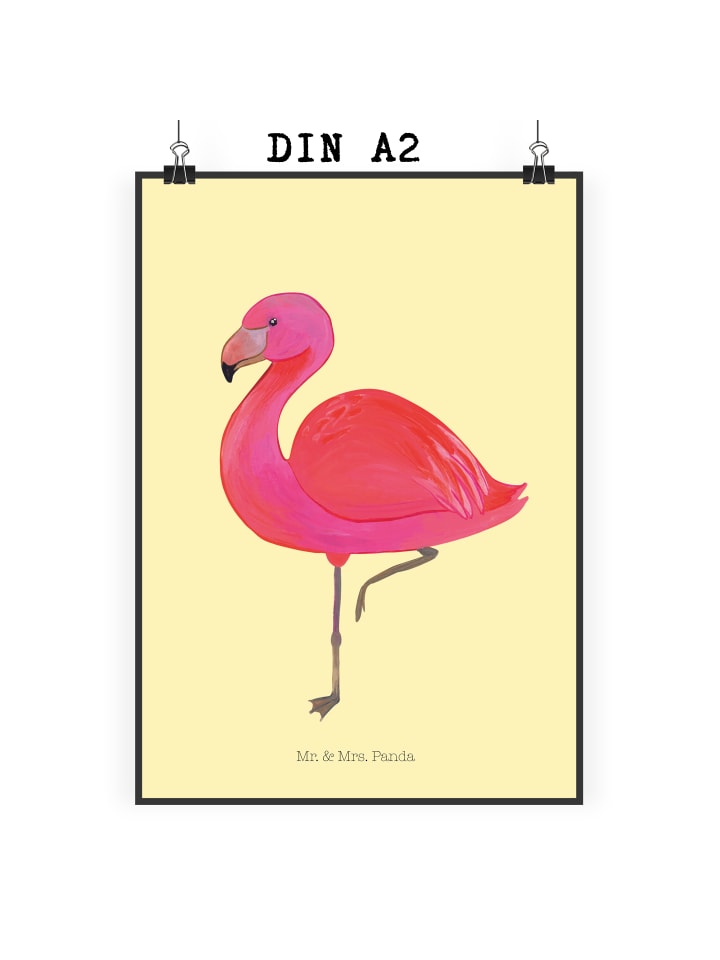 Poster Flamingo Classic ohne Spruch in Gelb Pastell