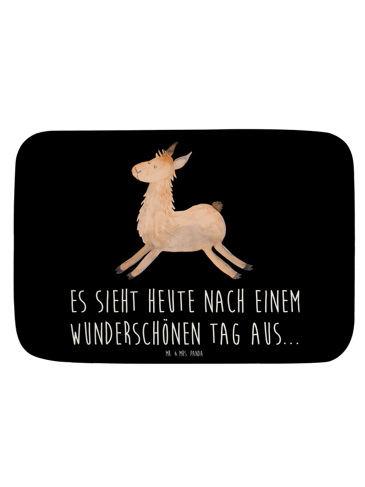 Badteppich Lama Springen mit Spruch in Schwarz
