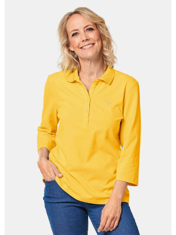 Kurzgröße: Baumwollshirt mit Glanzakzenten in honig