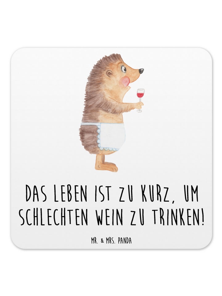 Coaster Igel Wein mit Spruch in Weiß