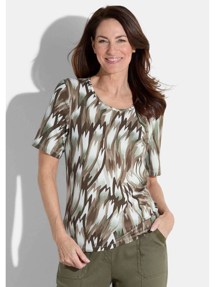 Kurzgröße: Shirt in weiß / braun / khaki / gemustert