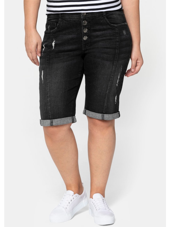 Jeansbermudas in black used denim