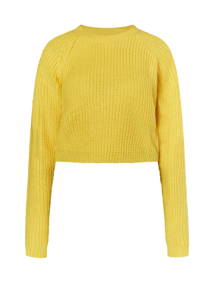 Damen Strick Cropped Pullover in Gelb