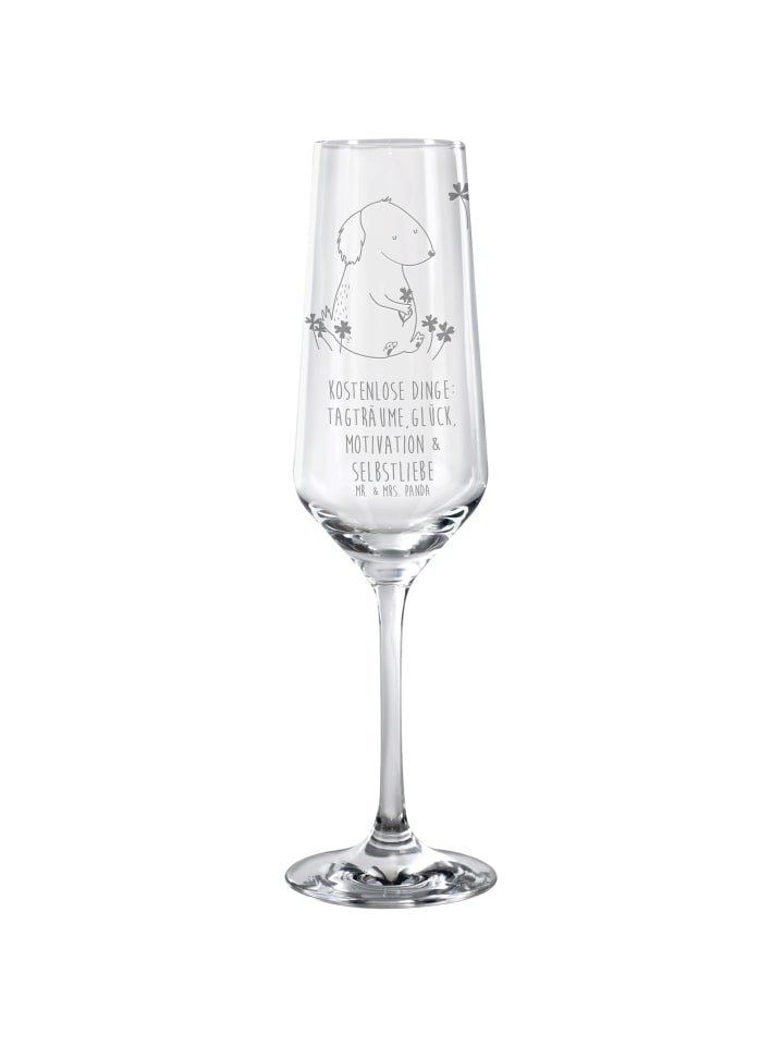 dekorglas Hund Kleeblatt mit Spruch in Transparent