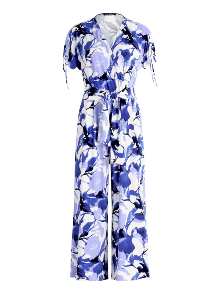 Jumpsuit mit Eingrifftaschen in Weiß/Blau