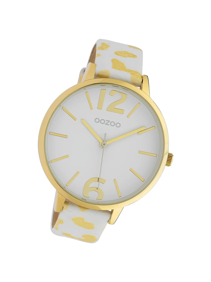 Analog-Armbanduhr Oozoo Timepieces weiß, gelb groß (ca. 43mm)
