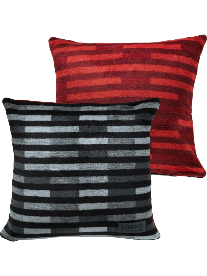 Jacquard, Baumwollmischung Wendekissenhülle in grau / rot