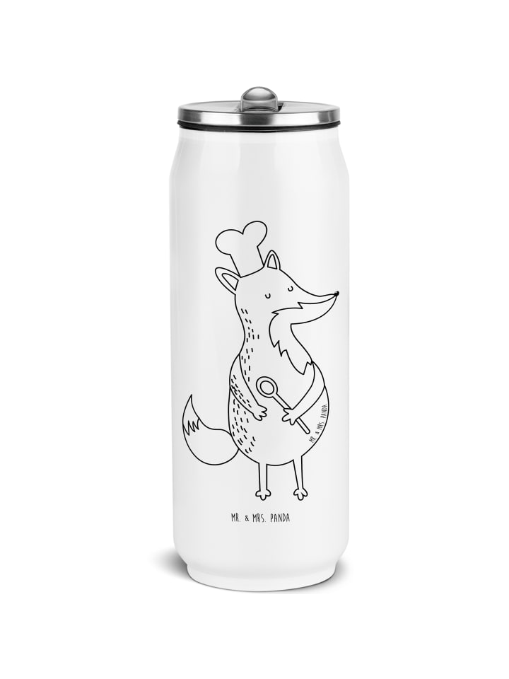 Trinkflasche Edelstahl Fuchs Koch ohne Spruch in Weiß