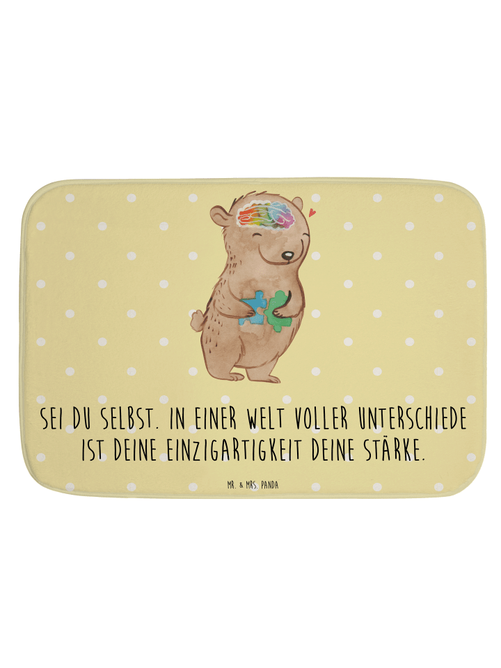 Badevorleger Bär Autismus mit Spruch in Gelb Pastell