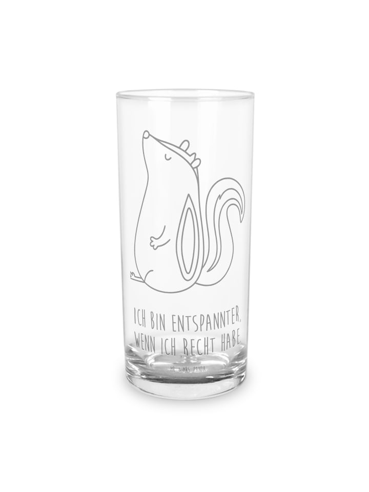 Wasserglas Stinktier Sitzen mit Spruch in Transparent