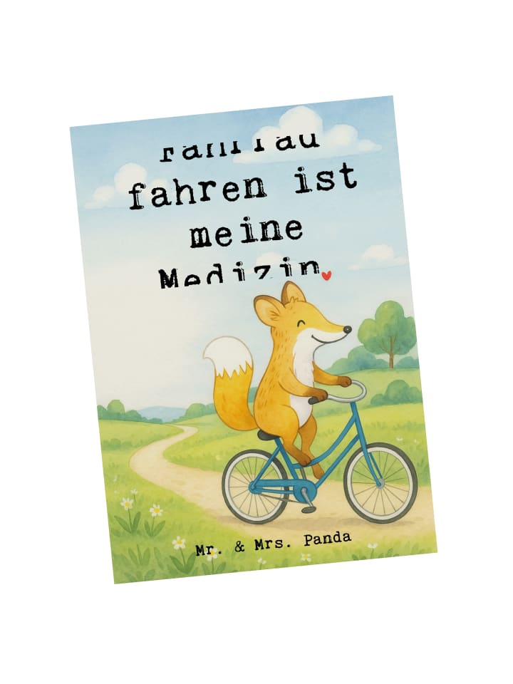 Ansichtskarte Fuchs Fahrrad fahren Design mit S... in Weiß