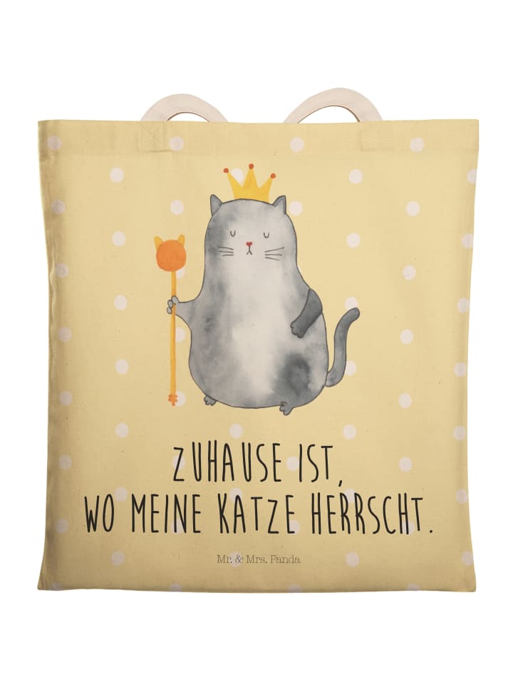 Tote Bag Katze König mit Spruch in Gelb Pastell