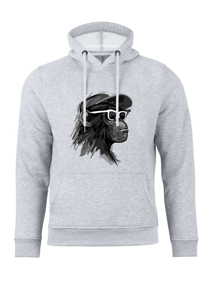 Kapuzensweatshirt mit Affenmotiv - Cool Monkey mit Brille in grau