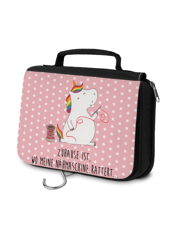 Kulturtäschchen Einhorn Näherin mit Spruch in Rot Pastell