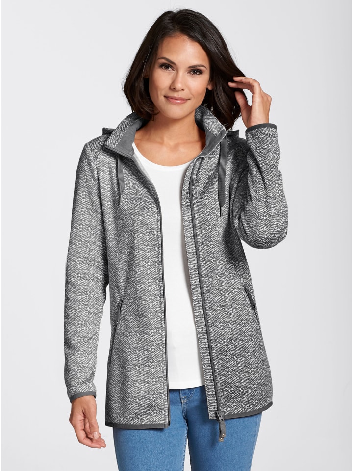Strickfleece-Jacke in grau-weiß-gemustert