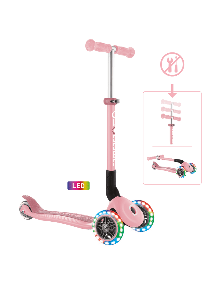 Scooter JUNIOR FOLDABLE LIGHTS Roller in pastellrosa, mit Leuchtrollen