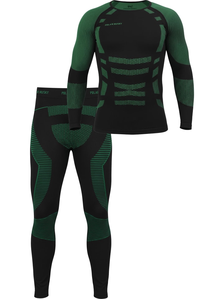Herren Sport-Funktionsunterwäsche Set Hemd + Hose in Grün/Schwarz
