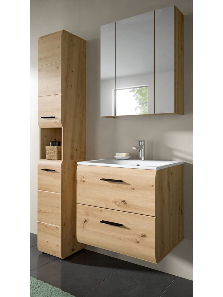Badmöbel Set 3-teilig in Eiche Artisan, Bad Komplett-Set inkl. Waschbecken